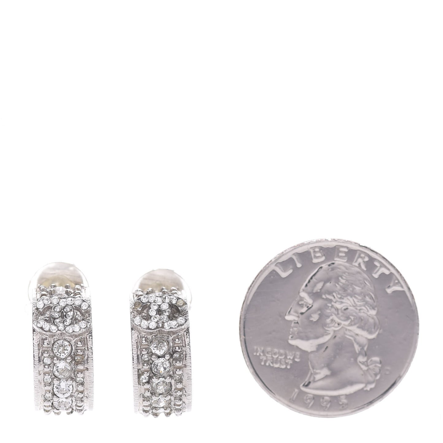 Crystal CC Hoop Clip On Earrings Silver