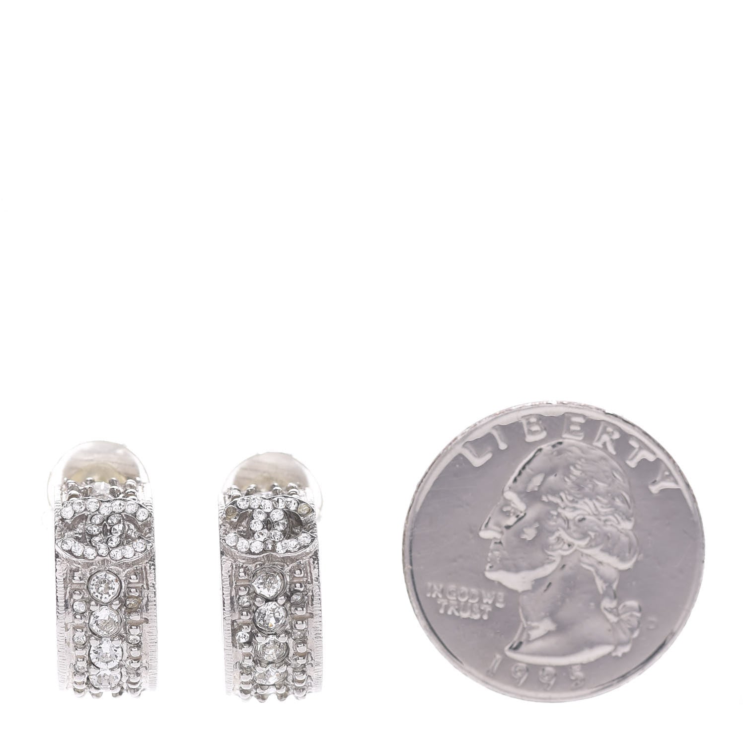 Chanel Crystal CC Hoop Clip On Earrings Silver 2 of 6