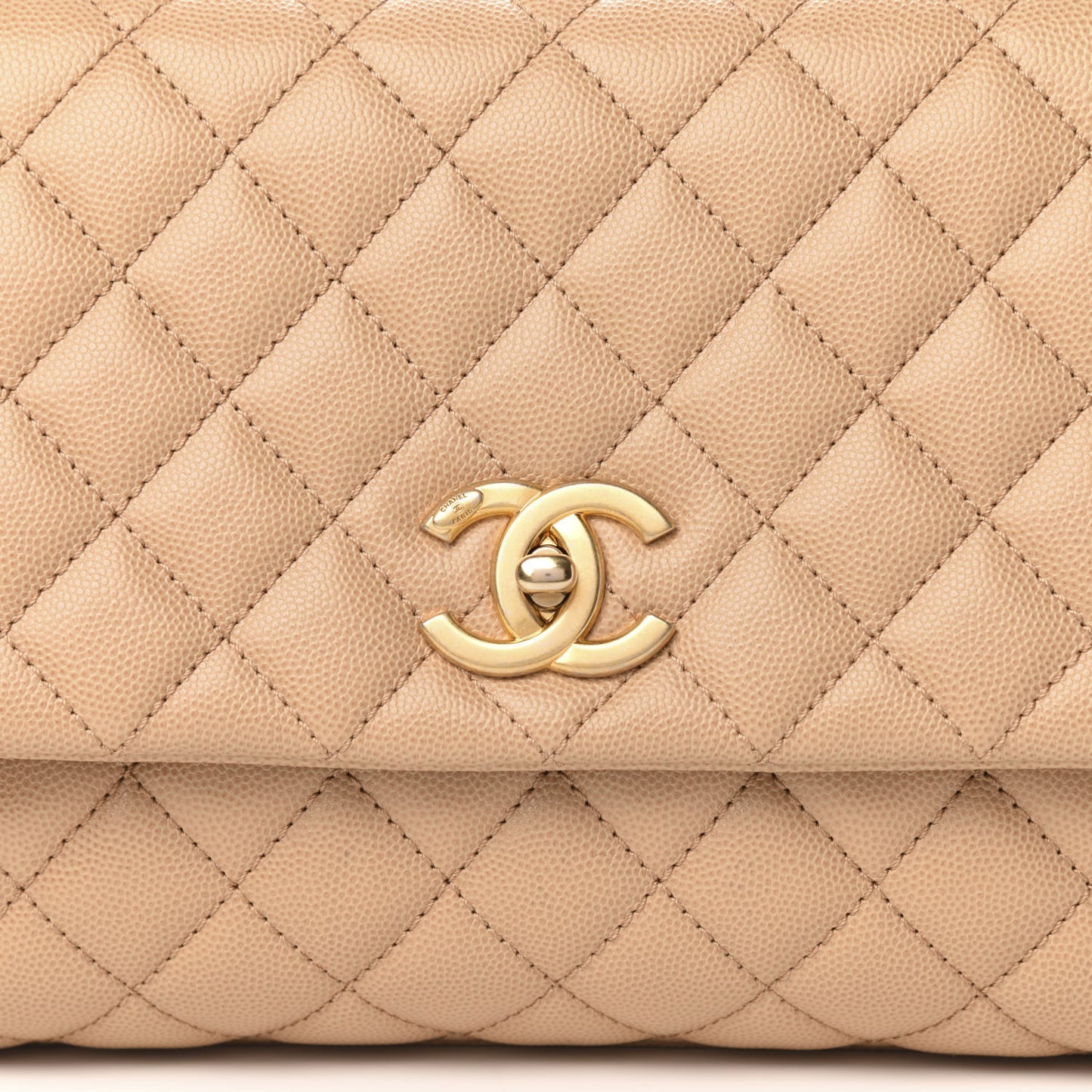 Caviar Lizard Embossed Quilted Small Coco Handle Flap Beige