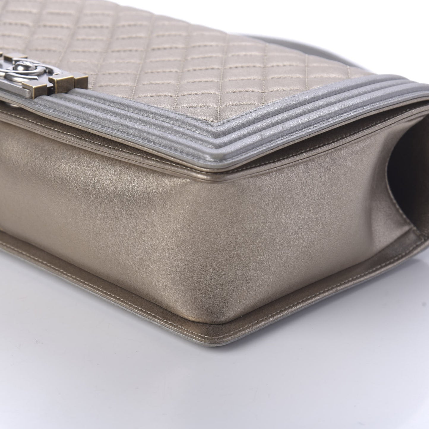 Metallic Calfskin Quilted New Medium Boy Flap Khaki