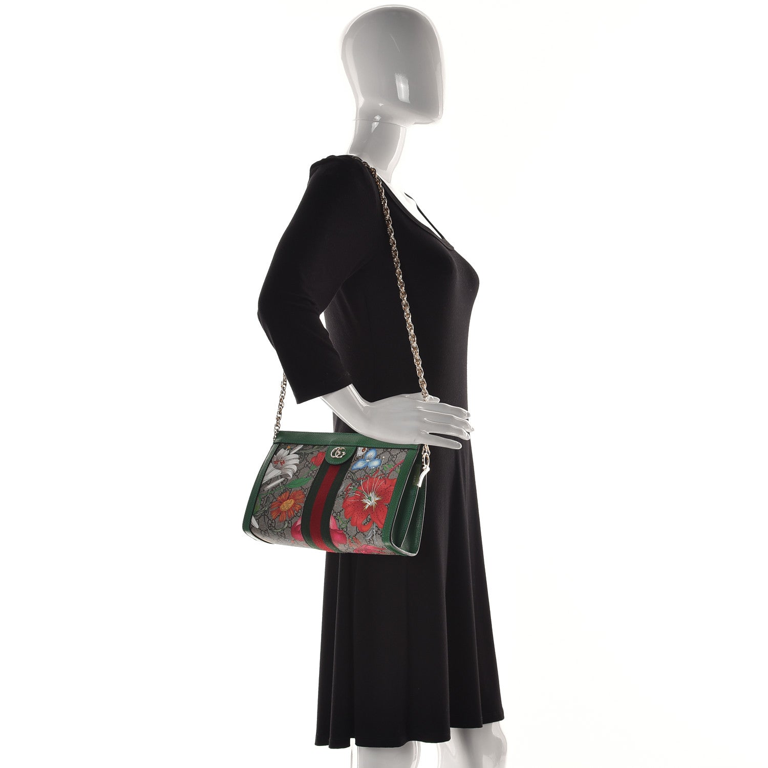 Gucci GG Supreme Monogram Flora Web Small Ophidia Chain Shoulder Bag Green 2 of 13