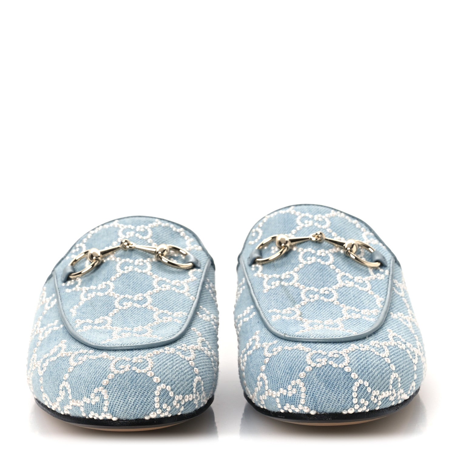 Gucci GG Denim Monogram Pearl Womens Princetown Slippers 37 Light Blue 3 of 10
