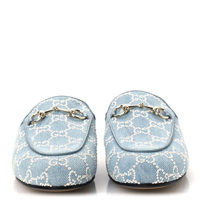 Gucci GG Denim Monogram Pearl Womens Princetown Slippers 37 Light Blue 3 of 10