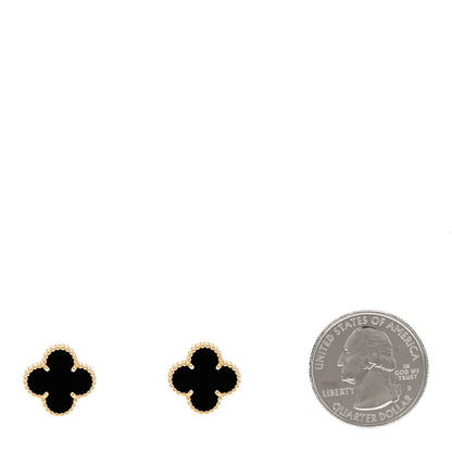Van Cleef & Arpels 18K Yellow Gold Black Onyx Vintage Alhambra Earrings 2 of 5