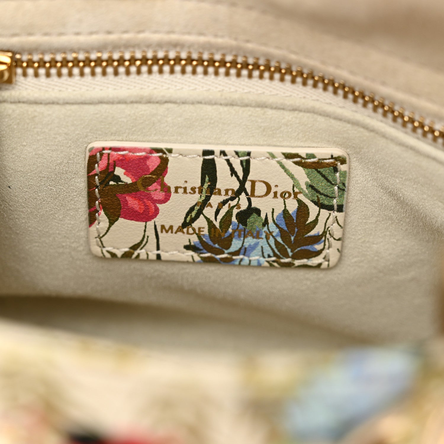 Christian Dior Calfskin Hibiscus Printed Embroidered Mini Lady