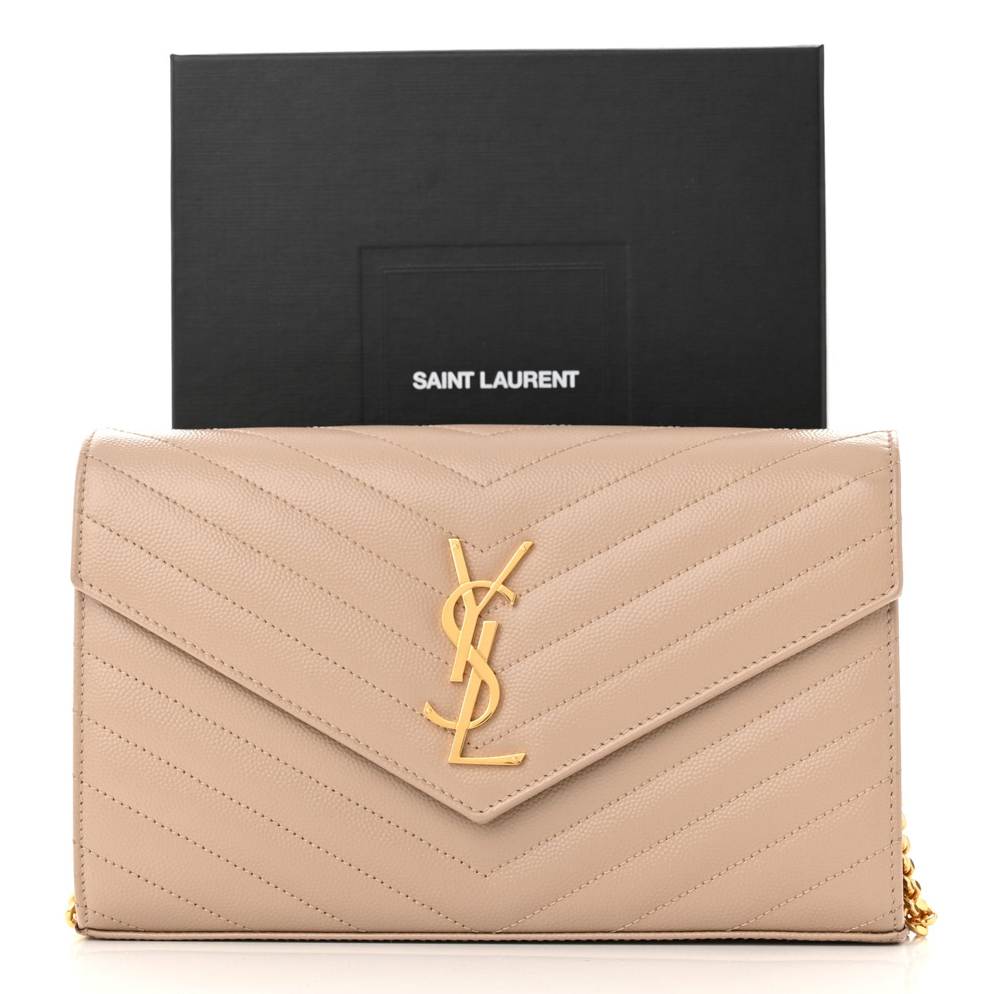 Grain De Poudre Matelasse Chevron Monogram Chain Wallet Dark Beige