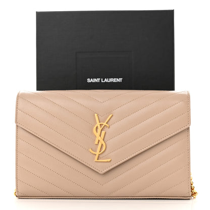 Saint Laurent Grain De Poudre Matelasse Chevron Monogram Chain Wallet Dark Beige 10 of 10