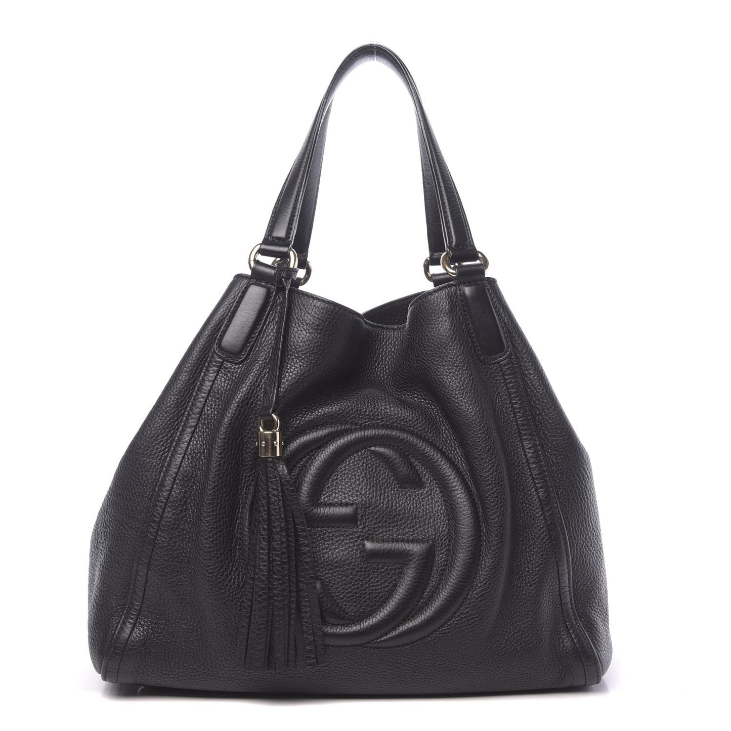 Pebbled Calfskin Medium Soho Shoulder Bag Black
