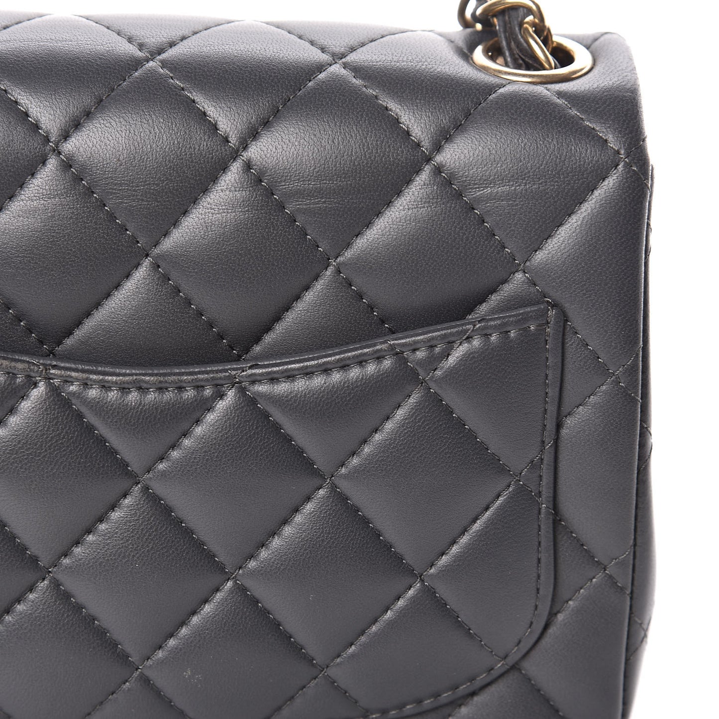 Lambskin Quilted Mini Square Flap Dark Grey