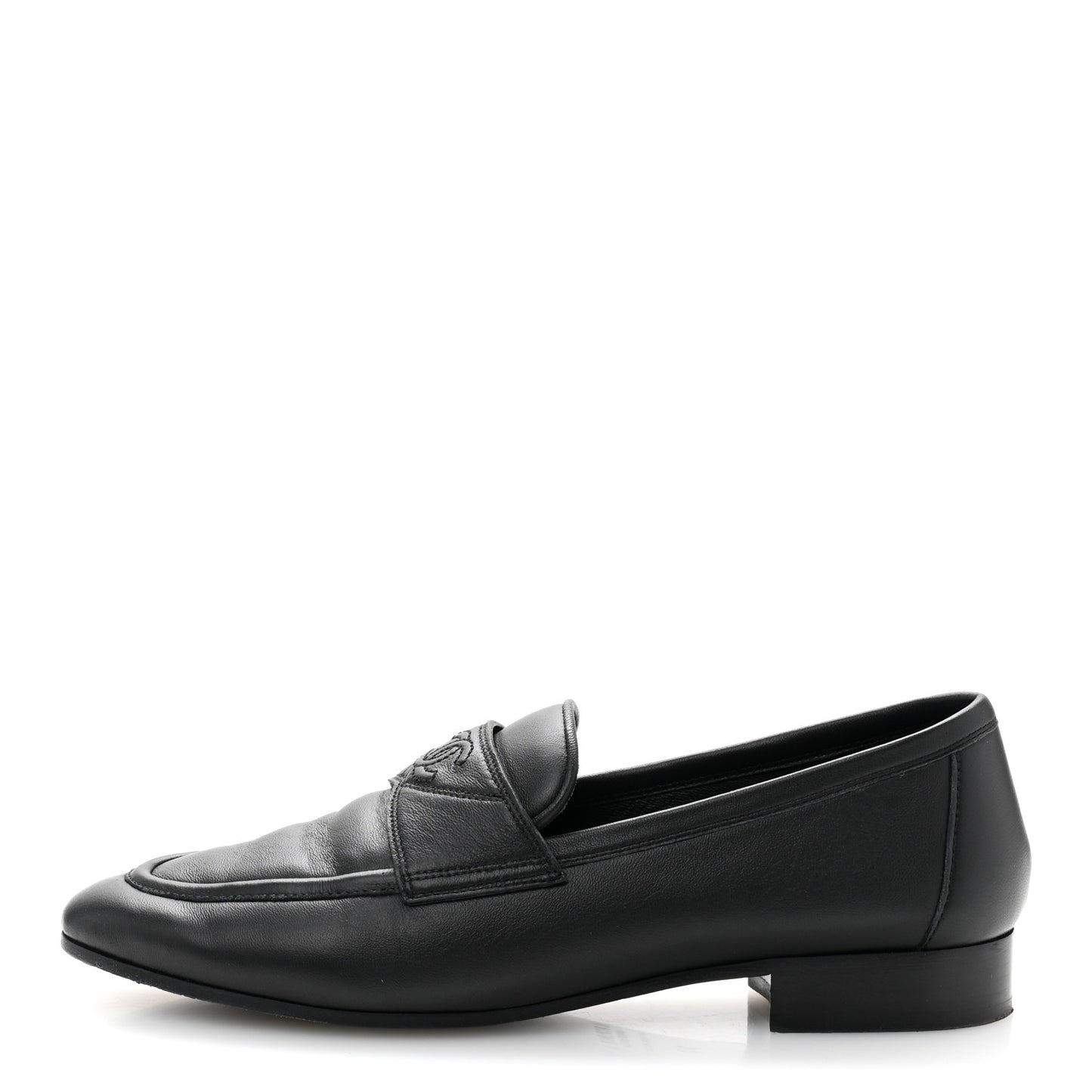 Calfskin Womens Stitched CC Loafers 37 Black