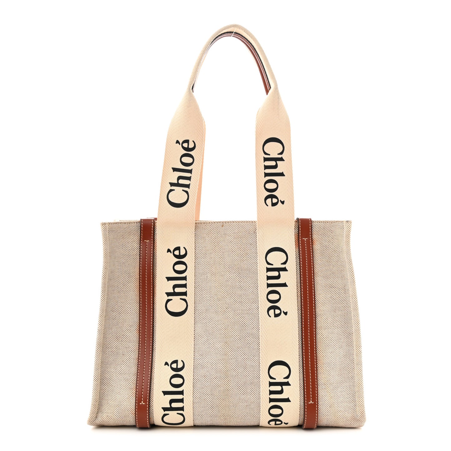 Cotton Calfskin Medium Woody Ribbon Tote White Brown
