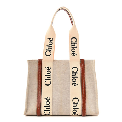 Chloe Cotton Calfskin Medium Woody Ribbon Tote White Brown 1 of 17