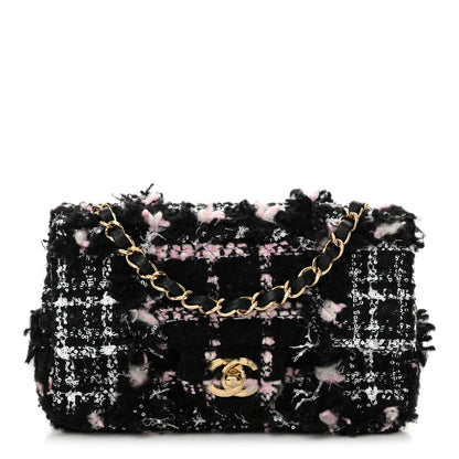 Chanel Tweed Sequin Mini Rectangular Flap Black Pink Multicolor 1 of 13