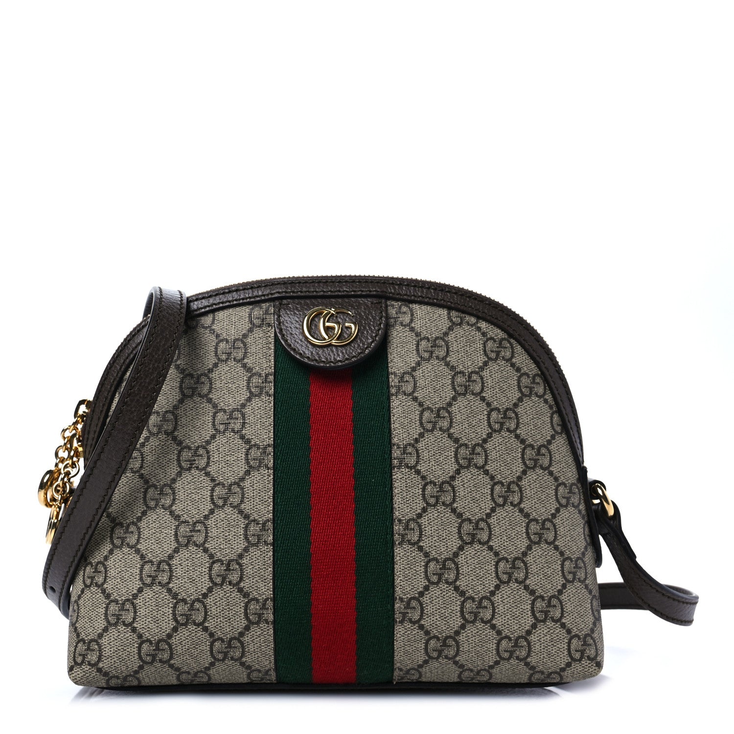 Gucci GG Supreme Monogram Textured Dollar Calfskin Web Small Ophidia Dome Shoulder Bag Beige Ebony New Acero 1 of 8