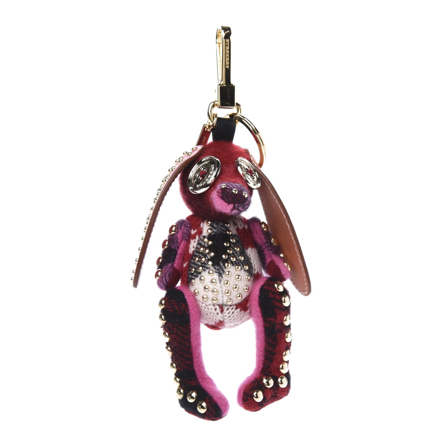 Calfskin Wool Cashmere Studded Sandra The Basset Hound Bag Charm Rose Pink