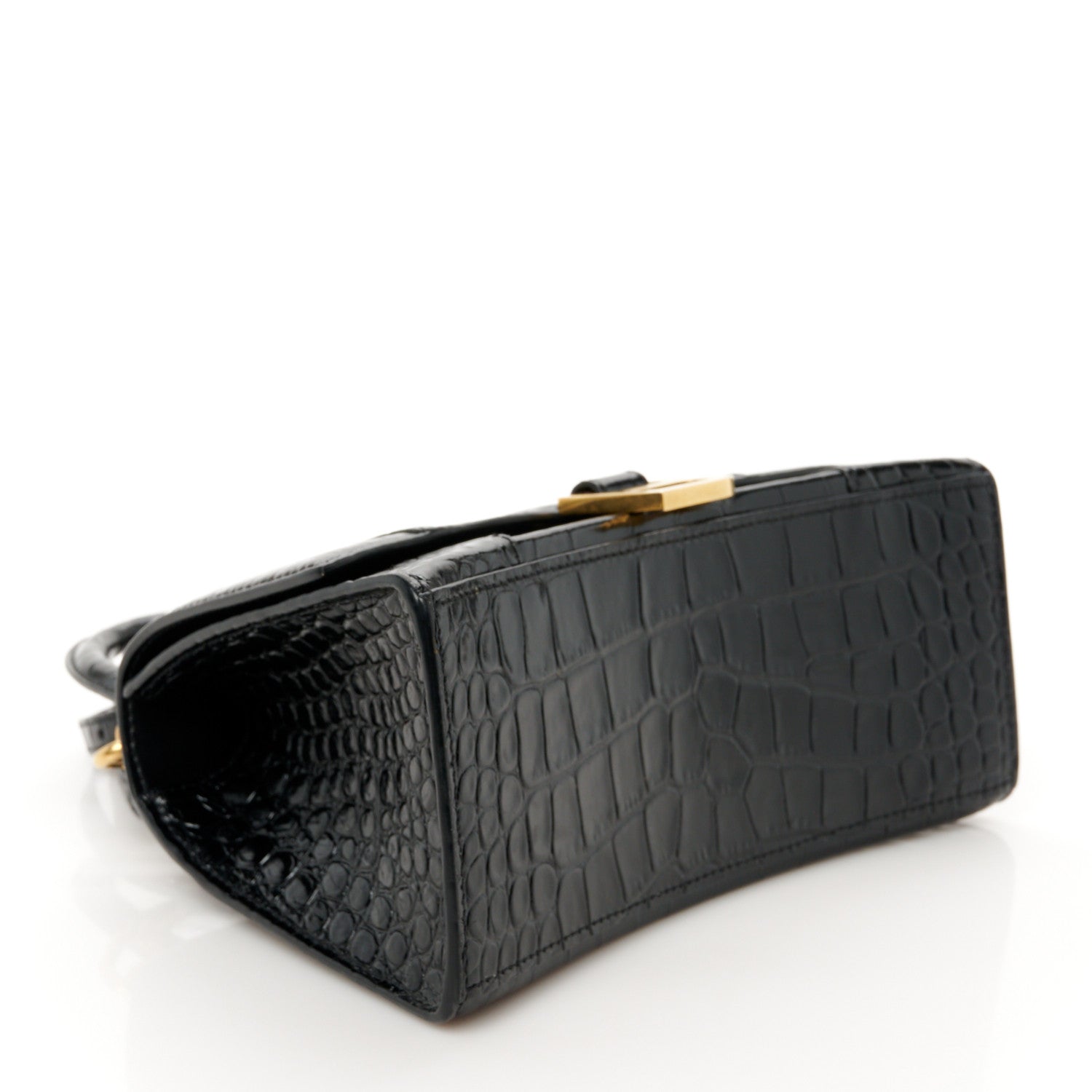 Balenciaga Shiny Calfskin Crocodile Embossed Small Hourglass Top Handle Bag Black 4 of 10