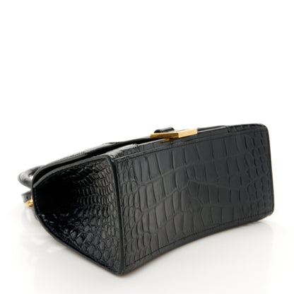 Balenciaga Shiny Calfskin Crocodile Embossed Small Hourglass Top Handle Bag Black 4 of 10