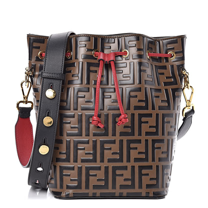 Fendi Vitello Grace F is Fendi Bi-Color FF 1974 Embossed Grande Mon Tresor Bucket Bag Maya Black Fragola 1 of 11