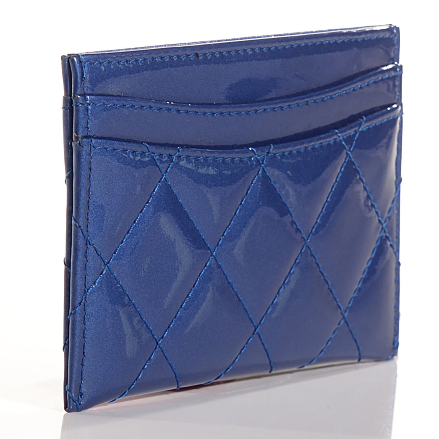 Patent Quilted Card Holder Blue