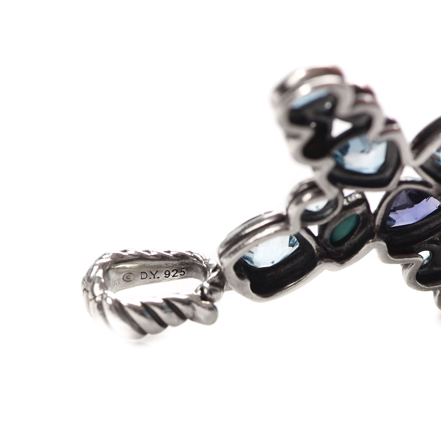 David Yurman Sterling Silver Diamond Blue Topaz Turquoise Iolite Mosaic Cross Pendant 3 of 3