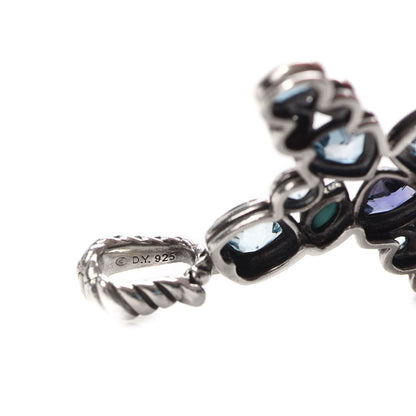 David Yurman Sterling Silver Diamond Blue Topaz Turquoise Iolite Mosaic Cross Pendant 3 of 3