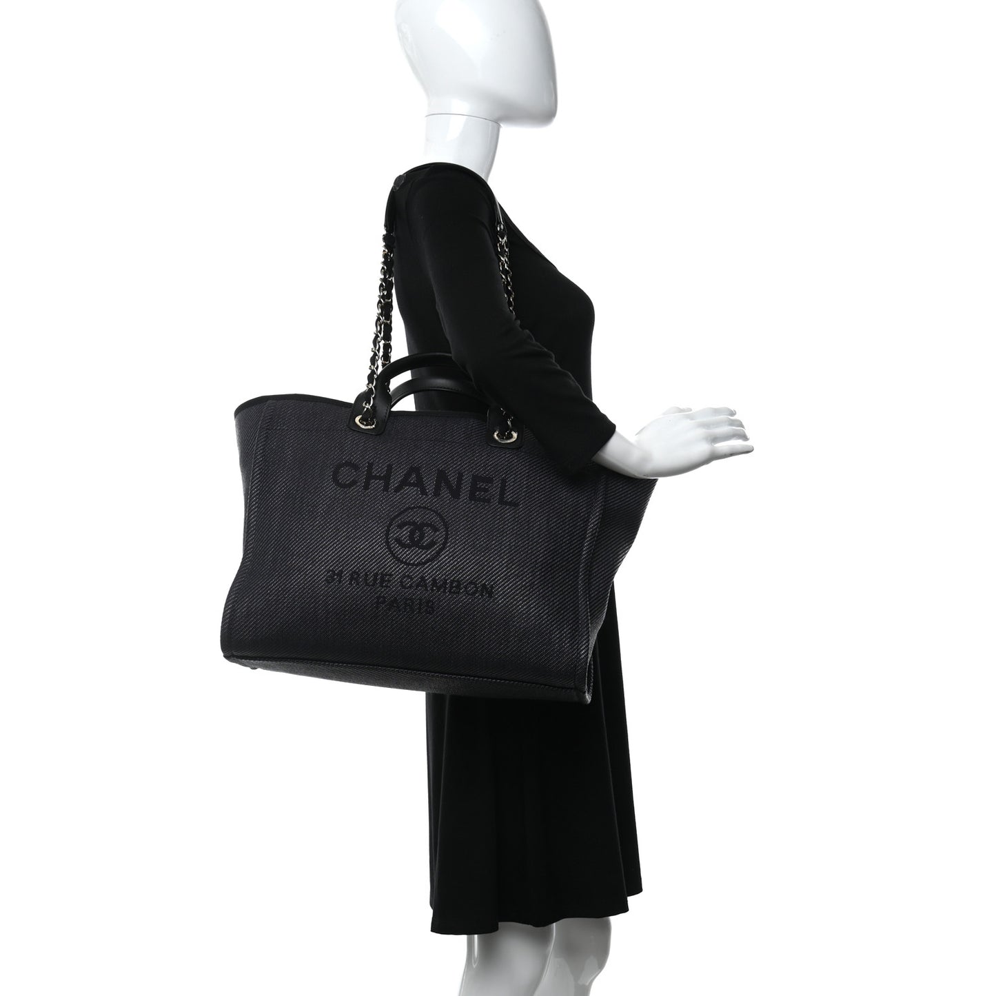 Mixed Fibers Calfskin Medium Deauville Tote Black