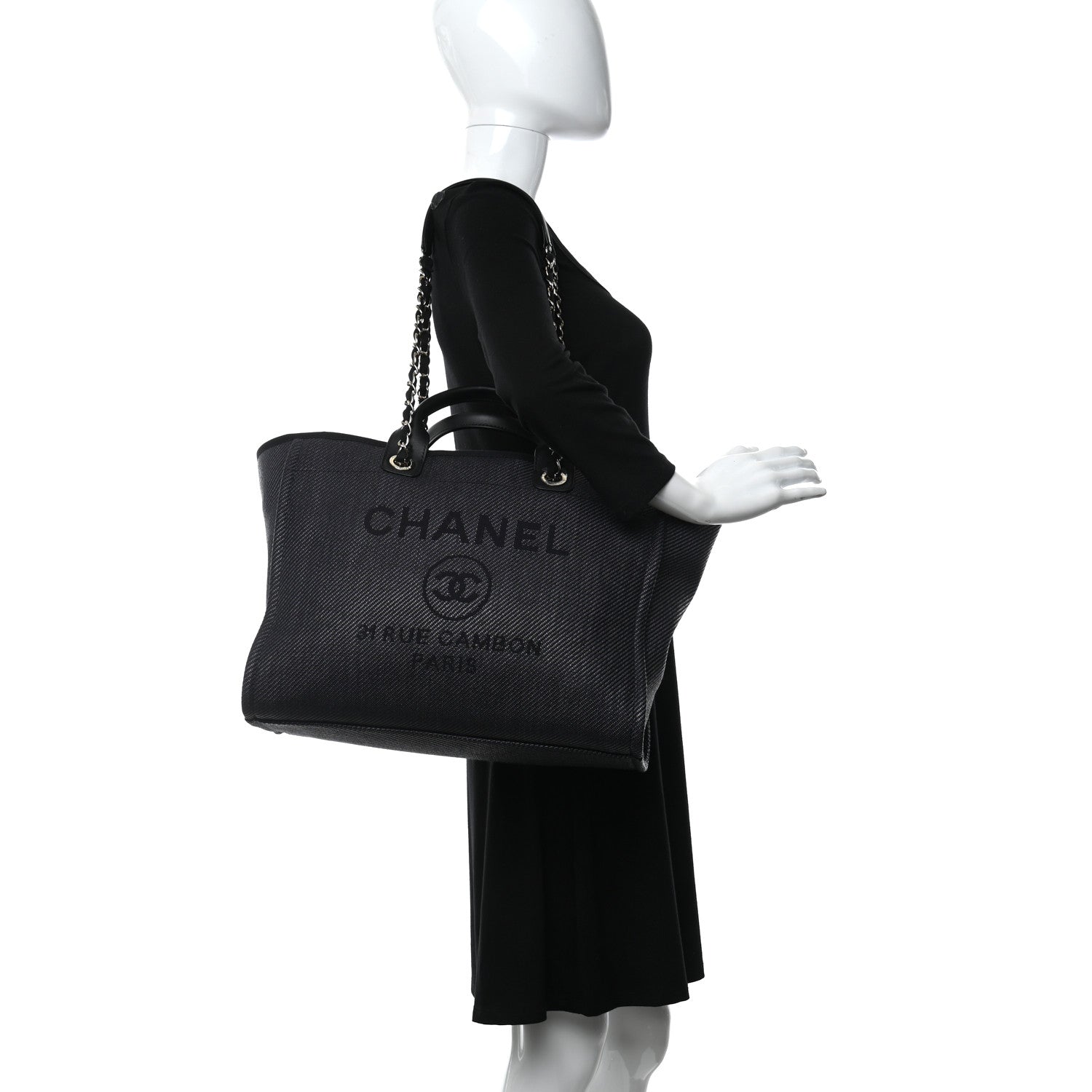 Chanel Mixed Fibers Calfskin Medium Deauville Tote Black 2 of 9
