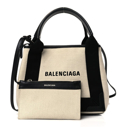 Balenciaga Cotton Canvas Calfskin Navy Cabas XS Natural Black 1 of 8