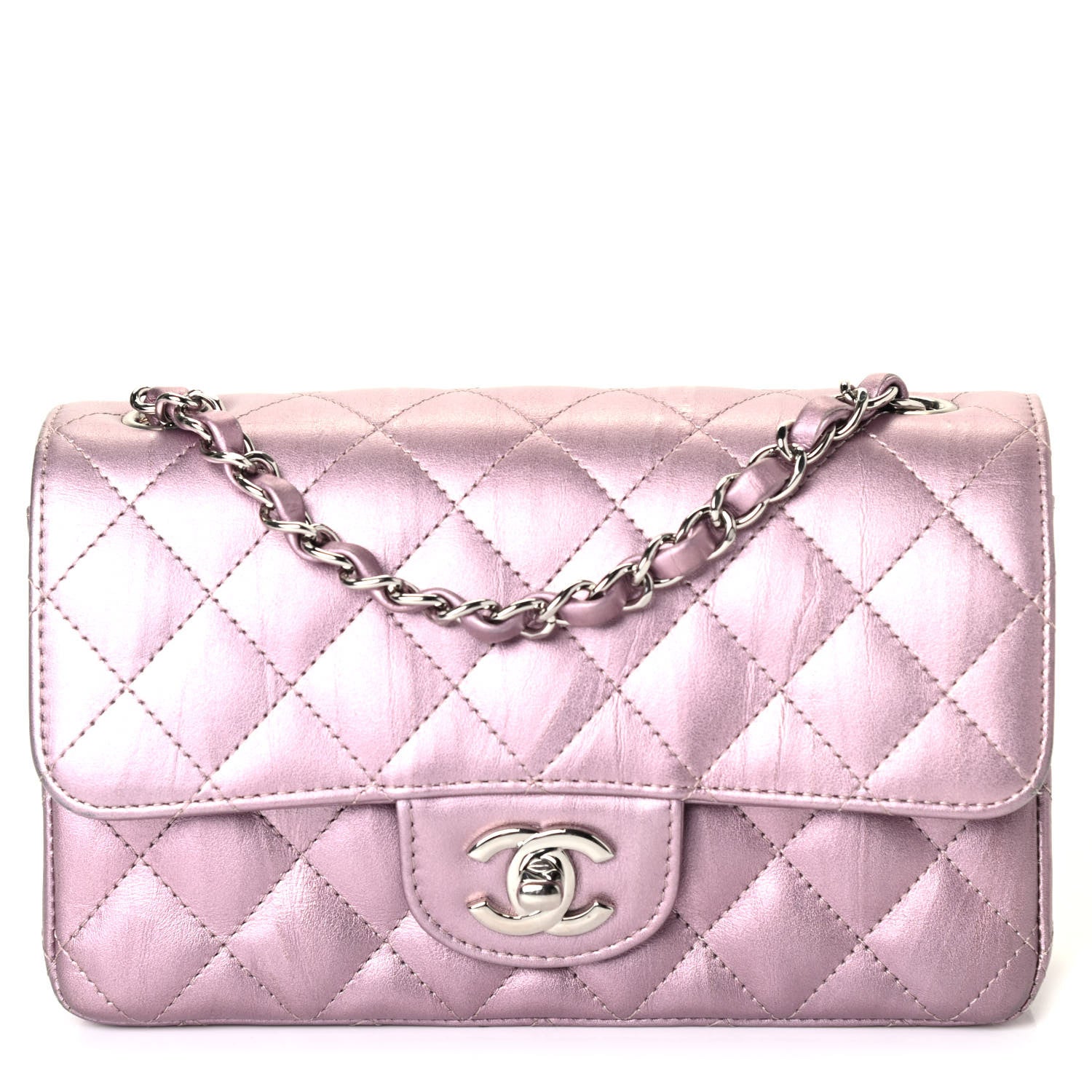 Chanel Metallic Calfskin Quilted Mini Rectangular Flap Pink 1 of 4