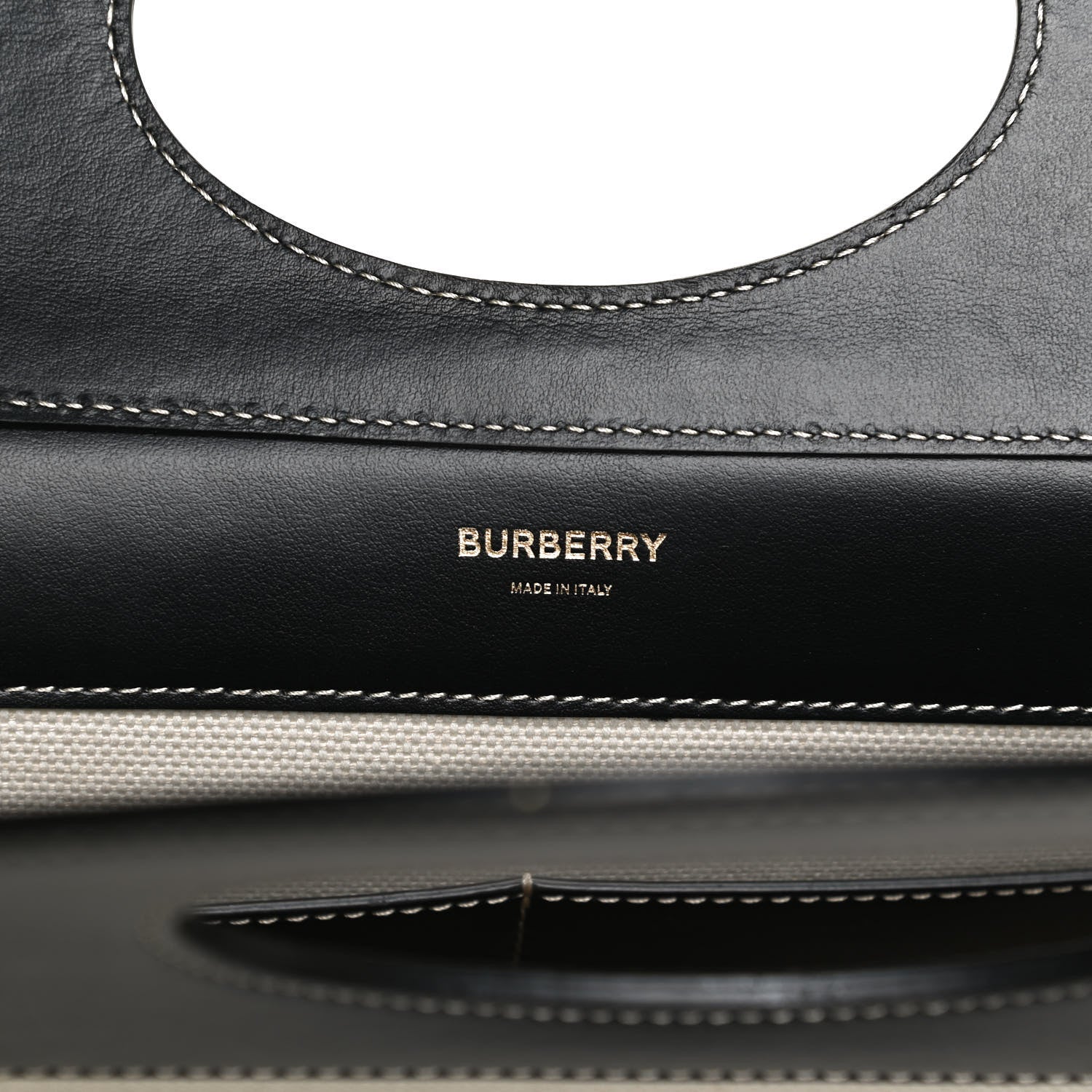 Burberry Canvas Smooth Calfskin Two Tone Medium Pocket Bag Natural Black 6 of 10