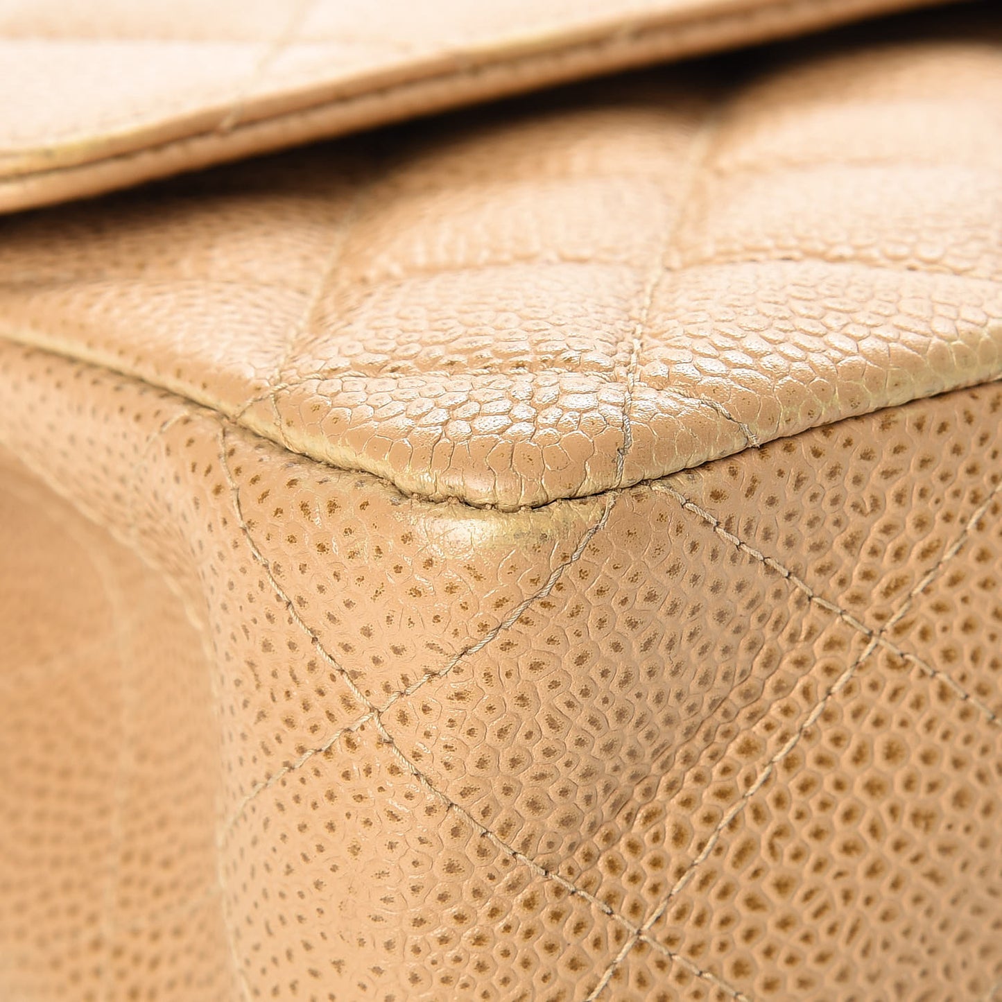 Caviar Quilted Medium Double Flap Beige