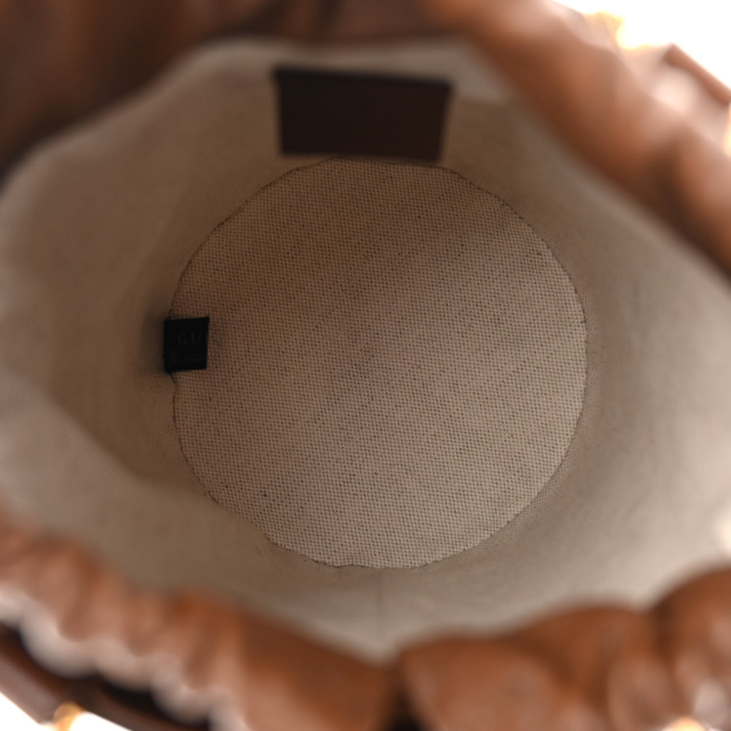 GG Supreme Monogram Azalea Sakai Calfskin Small Horsebit 1955 Drawstring Bucket Bag Beige Ebony Brown Sugar