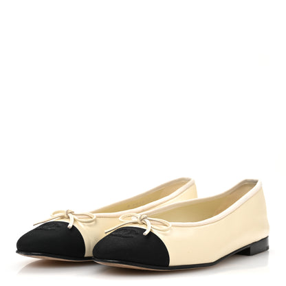 Chanel Calfskin Grosgrain Cap Toe CC Ballerina Flats 39.5 Ivory Black 4 of 11