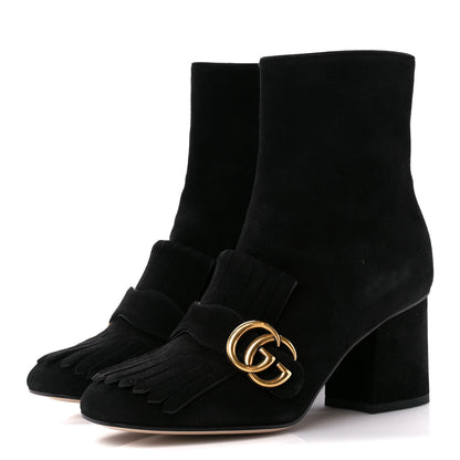 Gucci Kid Scamosciato GG Marmont Fringe 75mm Ankle Boots 36.5 Black 3 of 9