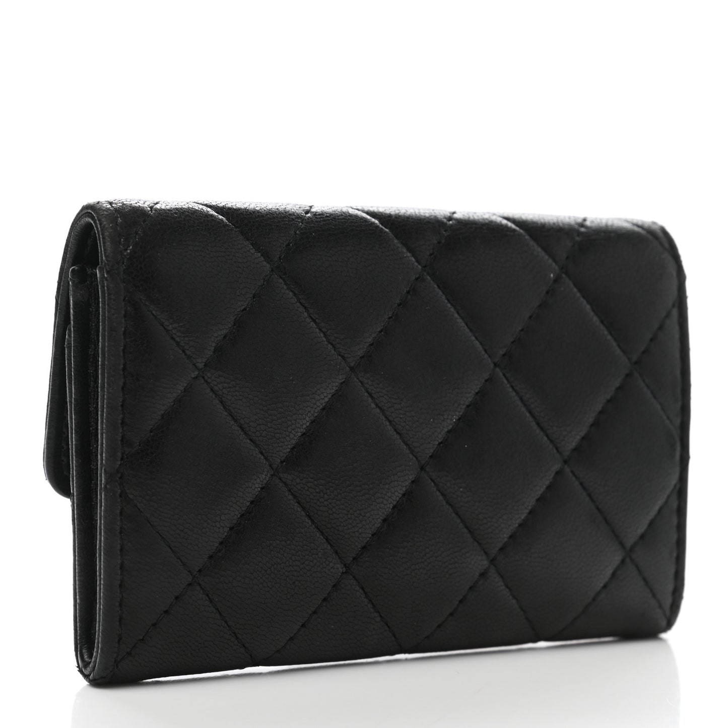 Lambskin Quilted Flap Card Holder Black