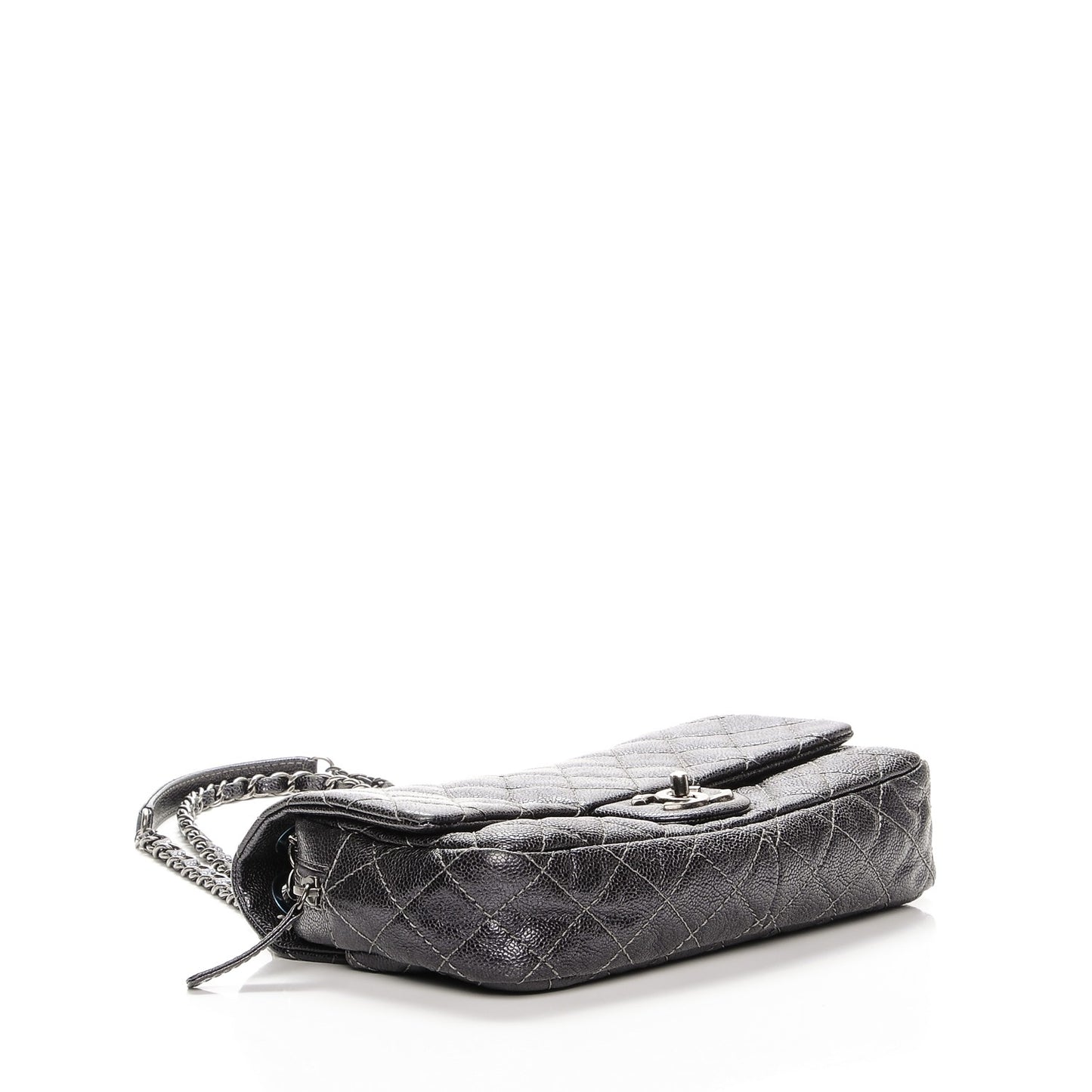 Iridescent Caviar Quilted Small Chic Flap Dark Grey