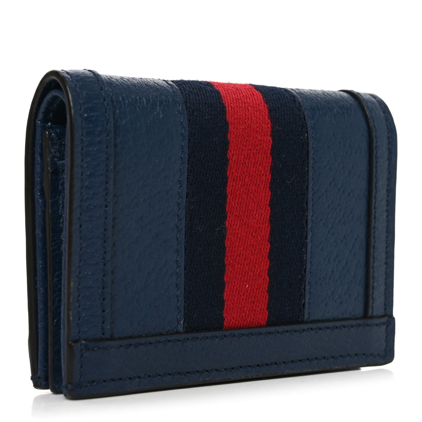 Textured Calfskin Web Ophidia Card Case Blue Agata