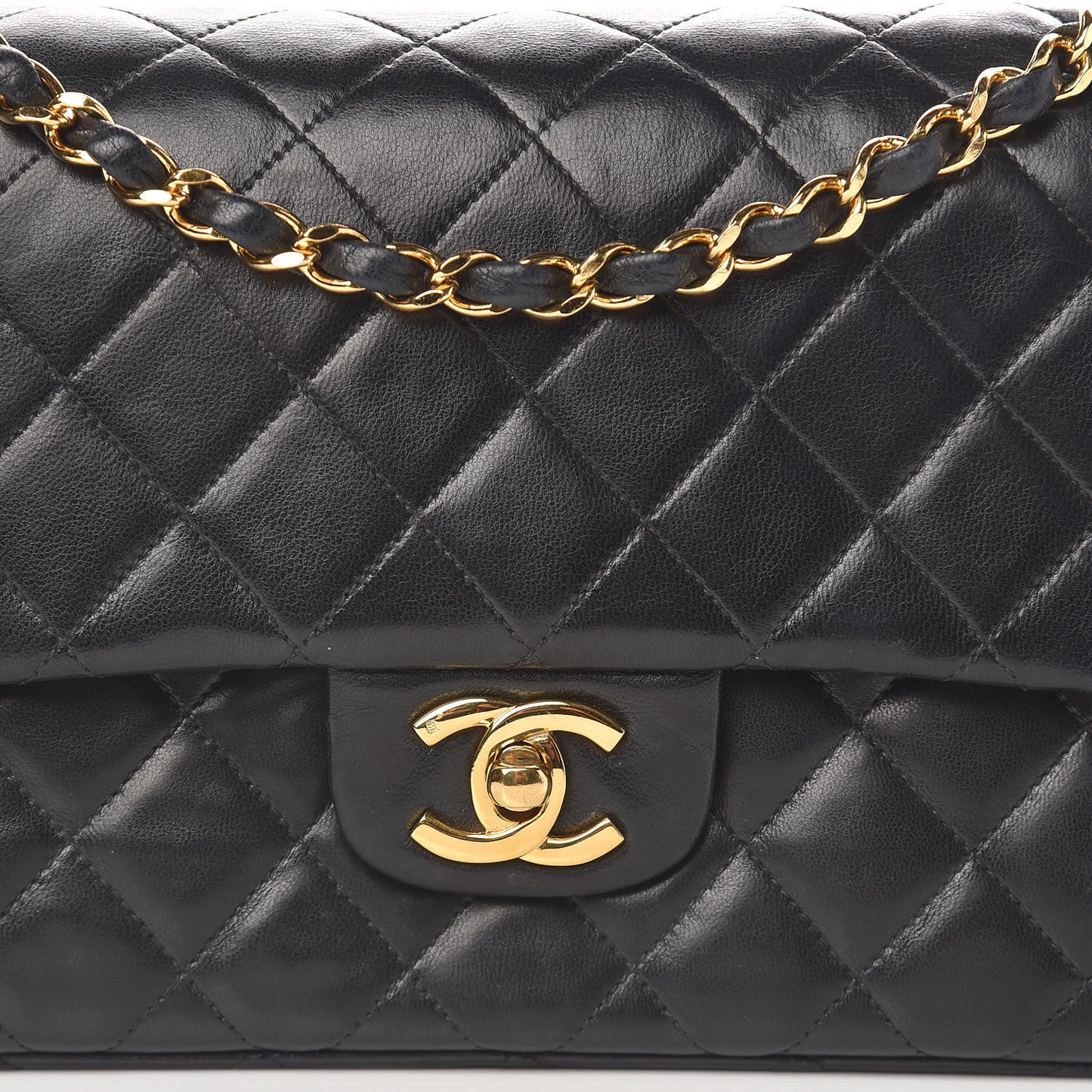 Lambskin Quilted Medium Double Flap Black