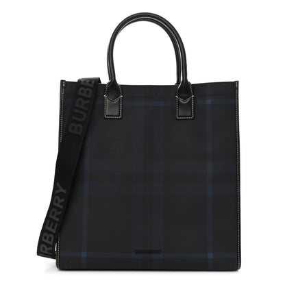 Burberry E-Canvas Denny Check Tote Navy Blue 1 of 9