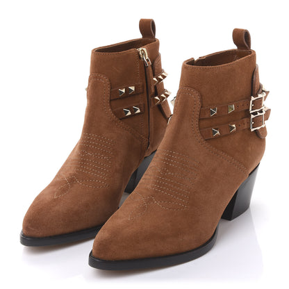 Valentino Garavani Suede Rockstud Double Buckle 50mm Cowboy Ankle Boots 37 Selleria 3 of 9