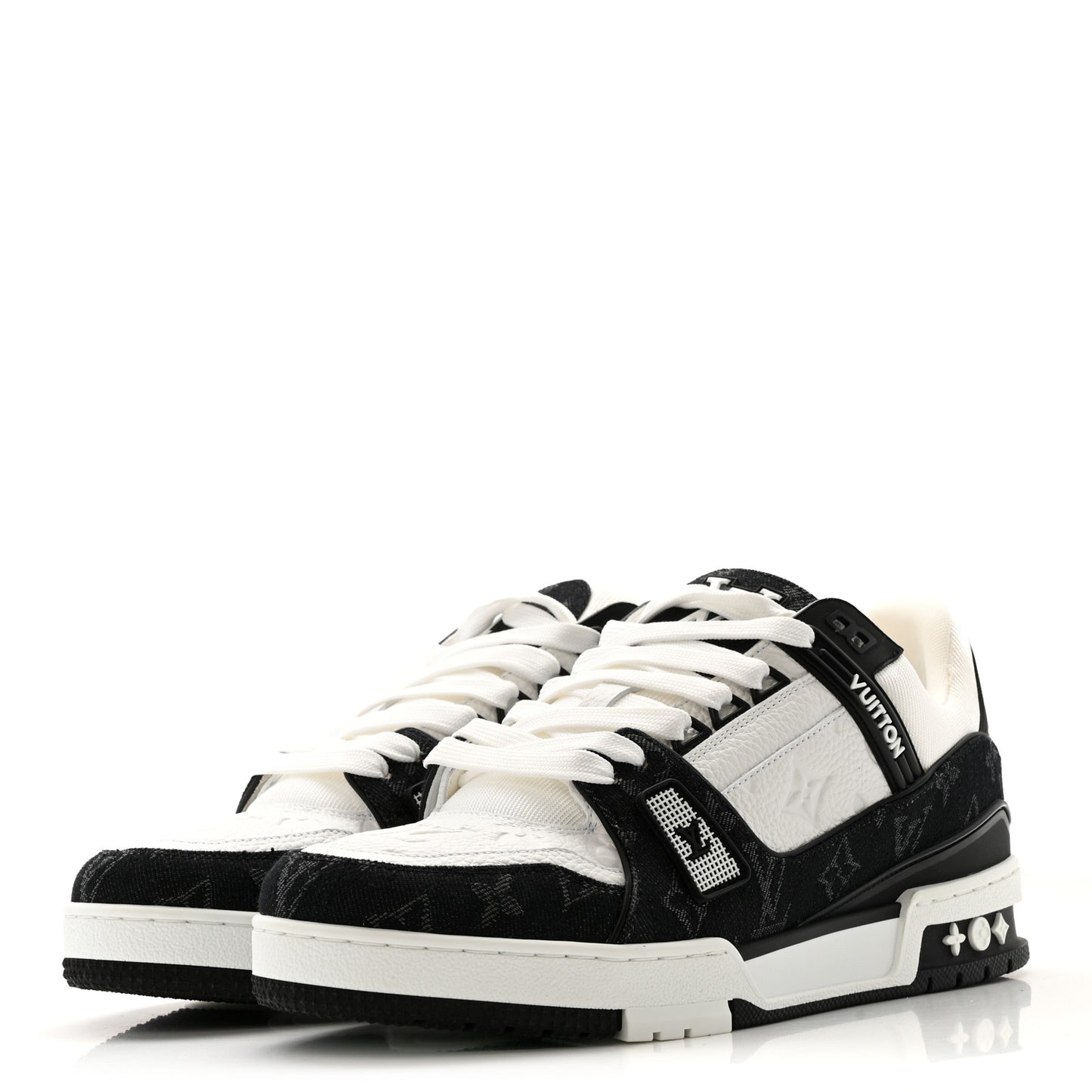 Calfskin Embossed Monogram Denim Mens LV Trainer Sneakers 8 Black