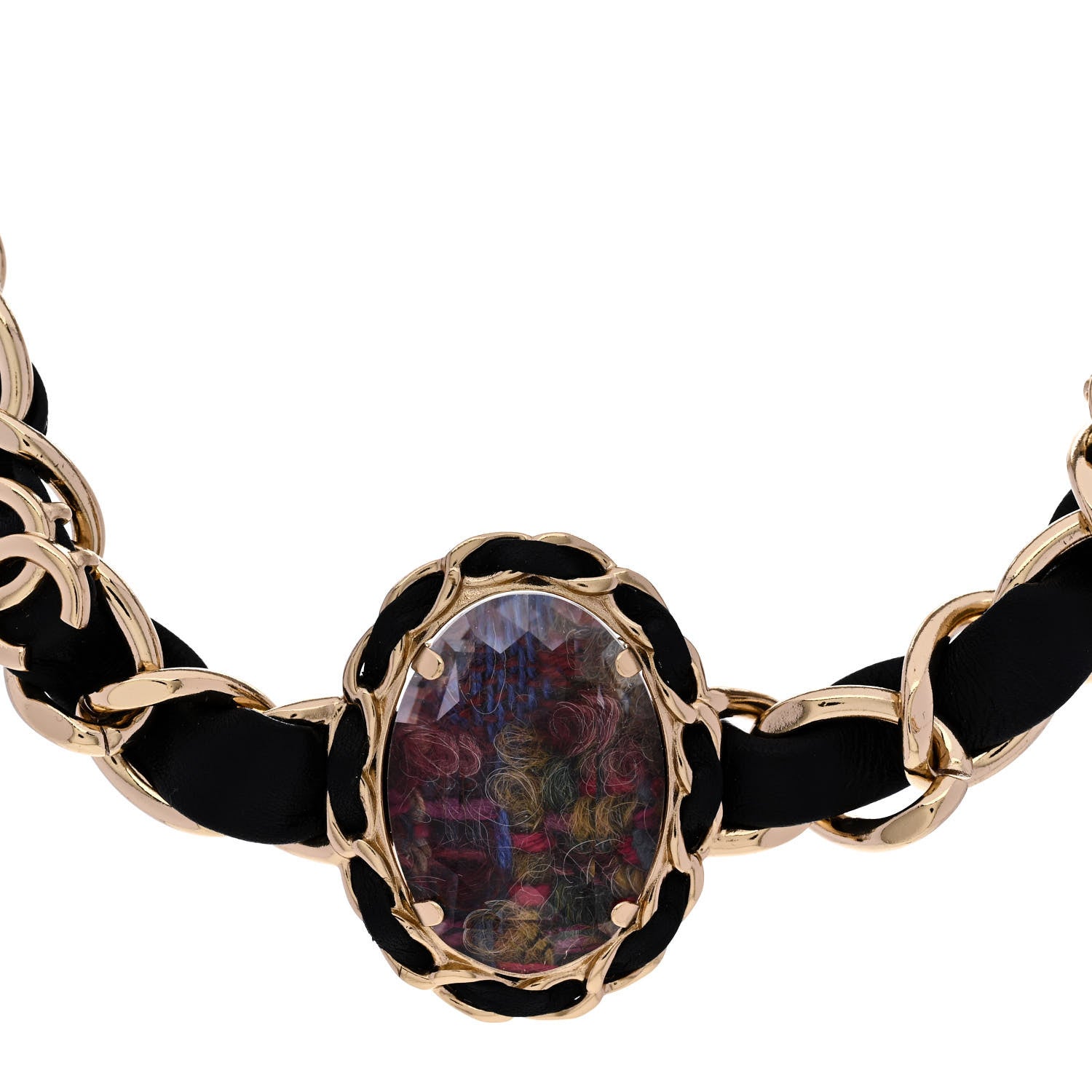 Chanel Lambskin Crystal Tweed Oval Choker Gold 1 of 6