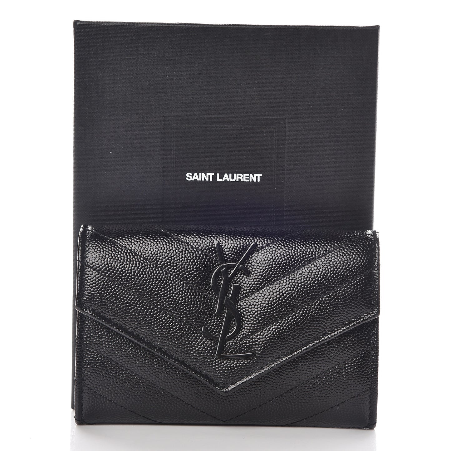 Grain De Poudre Matelasse Chevron Small Monogram Envelope Wallet Black