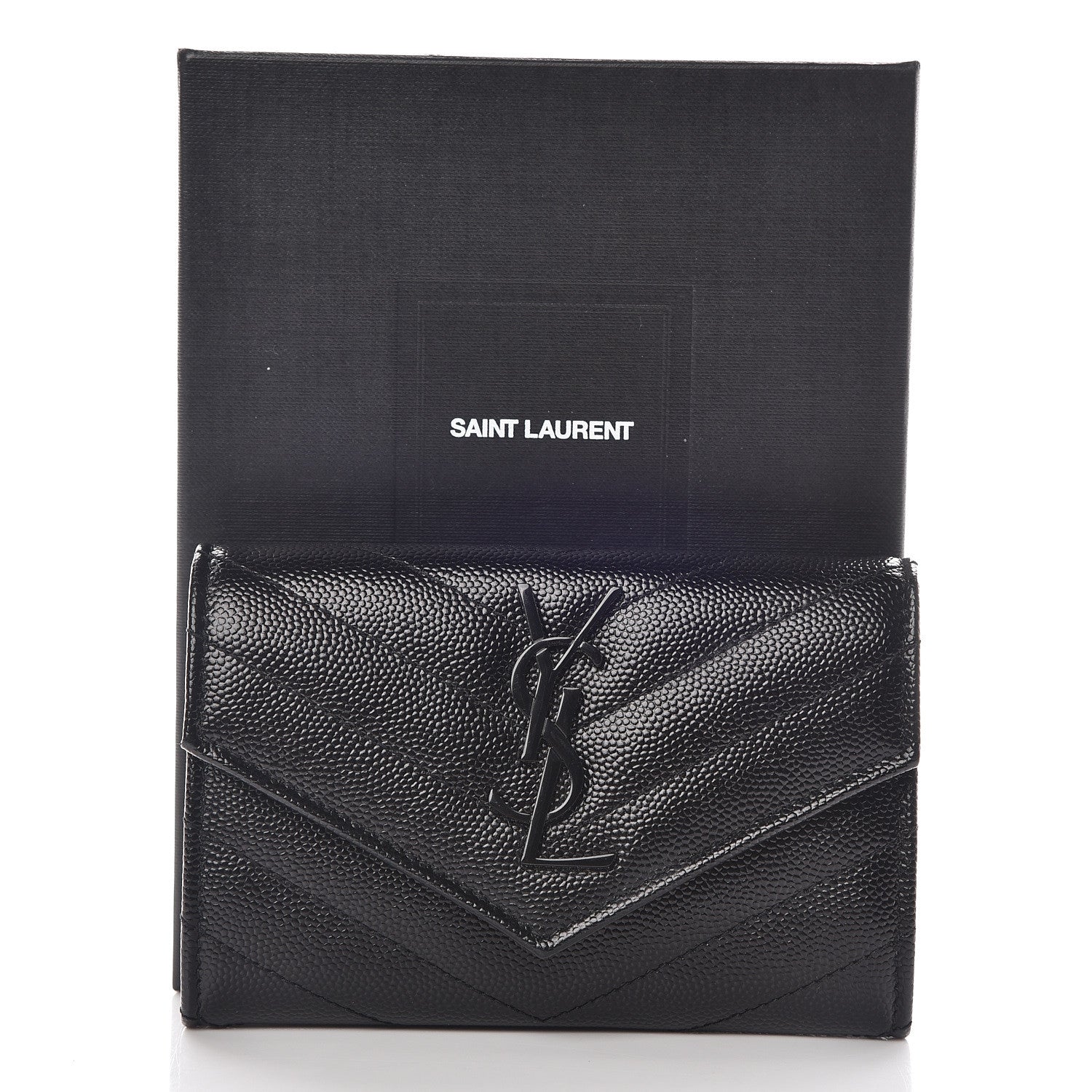 Saint Laurent Grain De Poudre Matelasse Chevron Small Monogram Envelope Wallet Black 7 of 7
