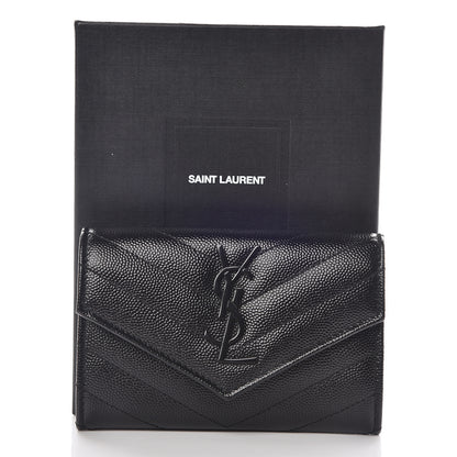 Saint Laurent Grain De Poudre Matelasse Chevron Small Monogram Envelope Wallet Black 7 of 7