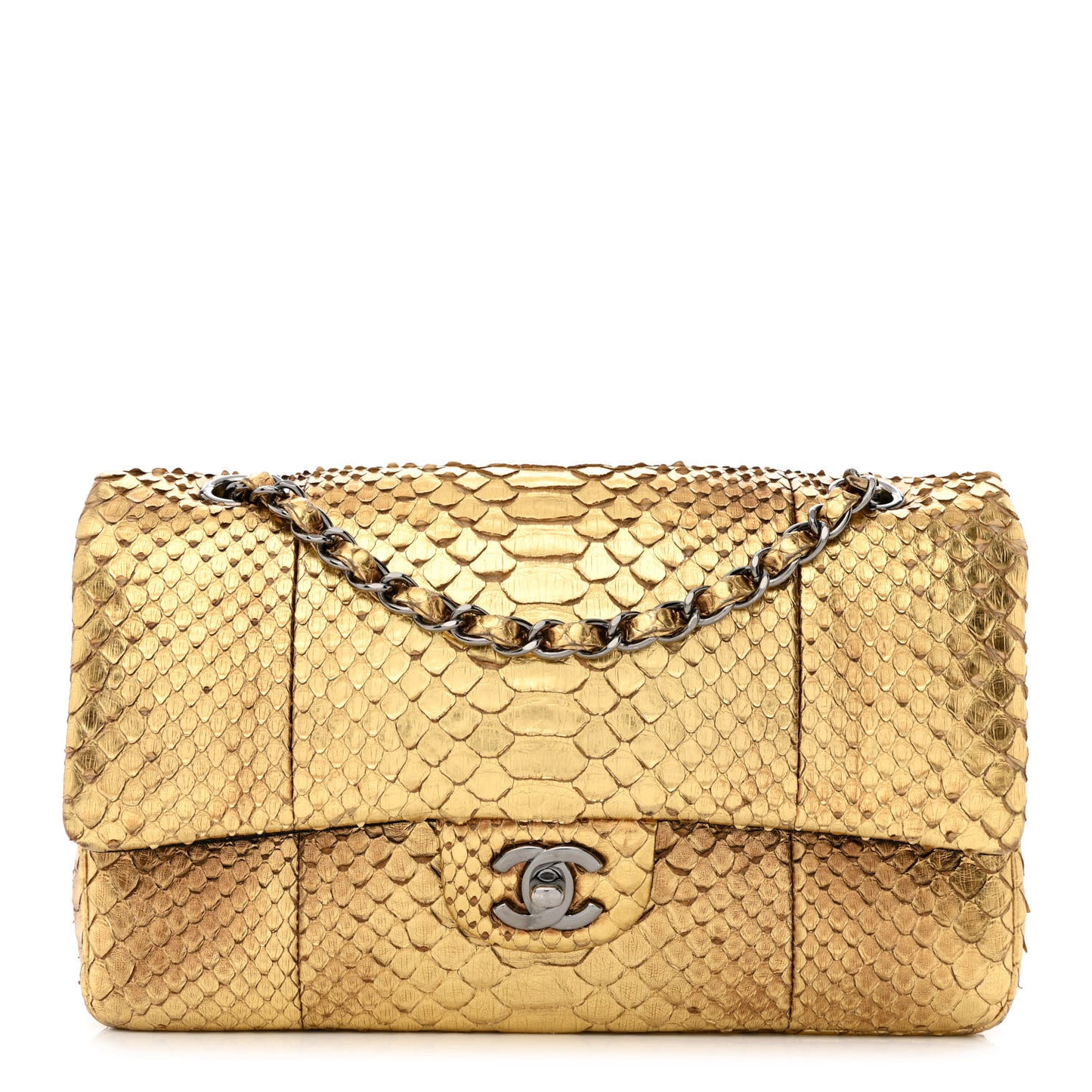 Metallic Snakeskin Medium Double Flap Gold