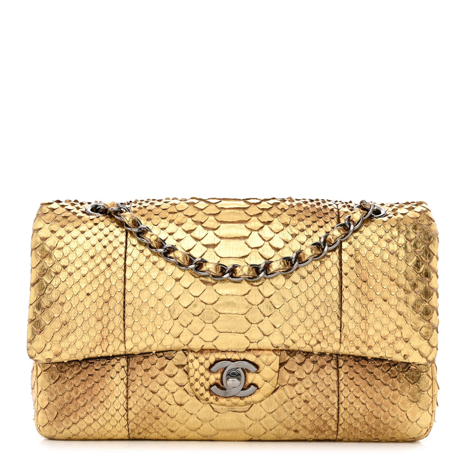 Chanel Metallic Snakeskin Medium Double Flap Gold 1 of 12