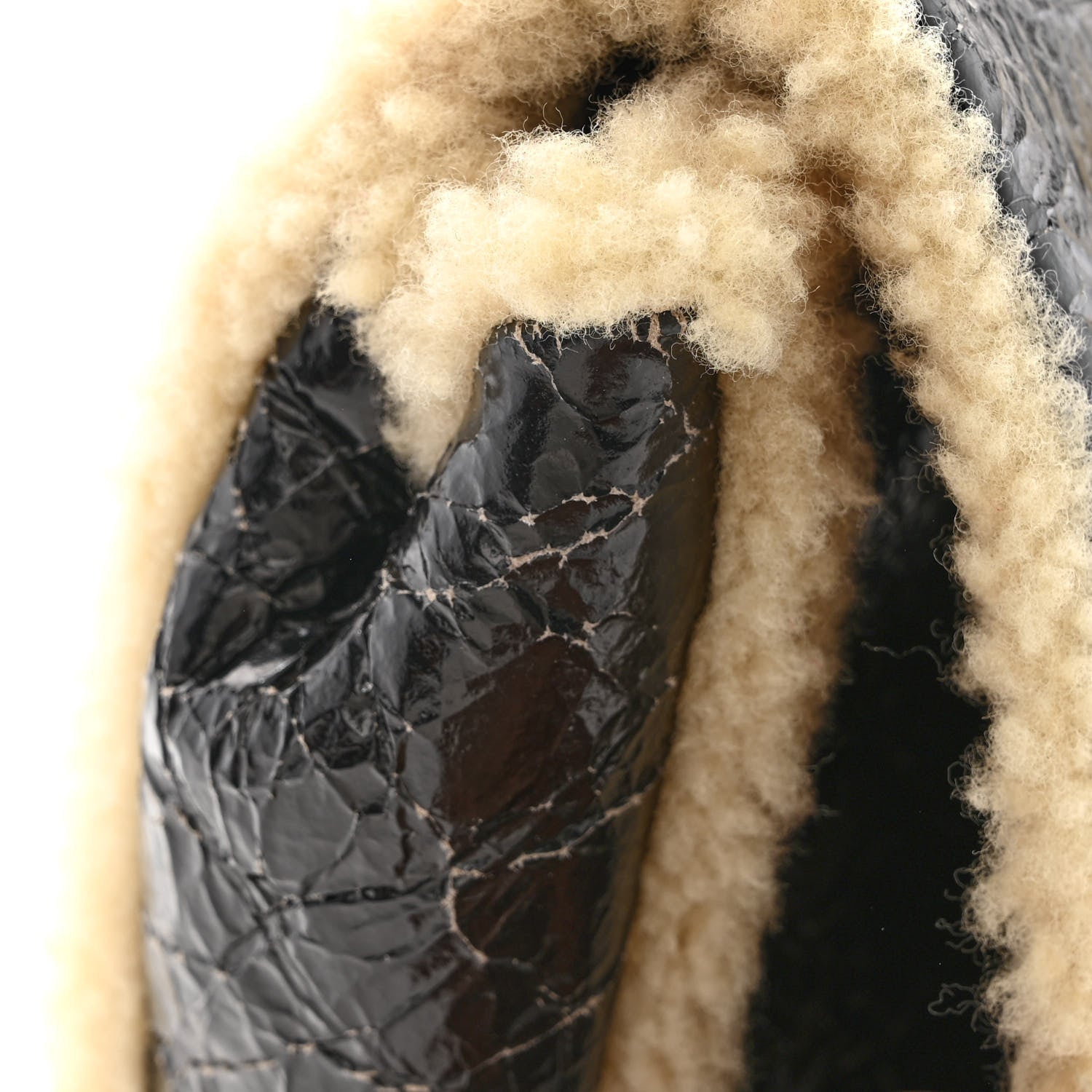 Chanel Shiny Crumpled Sheepskin Shearling CC Mania Flap Bag Black Beige 12 of 14