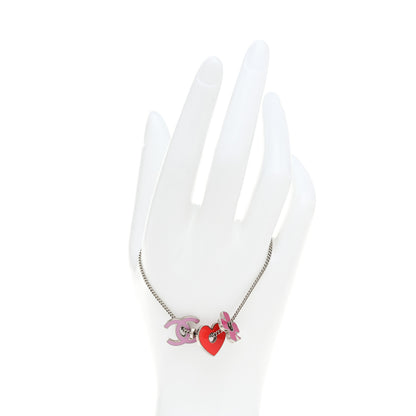 Chanel Enamel Heart CC Charm Bracelet Red Pink Silver 2 of 5
