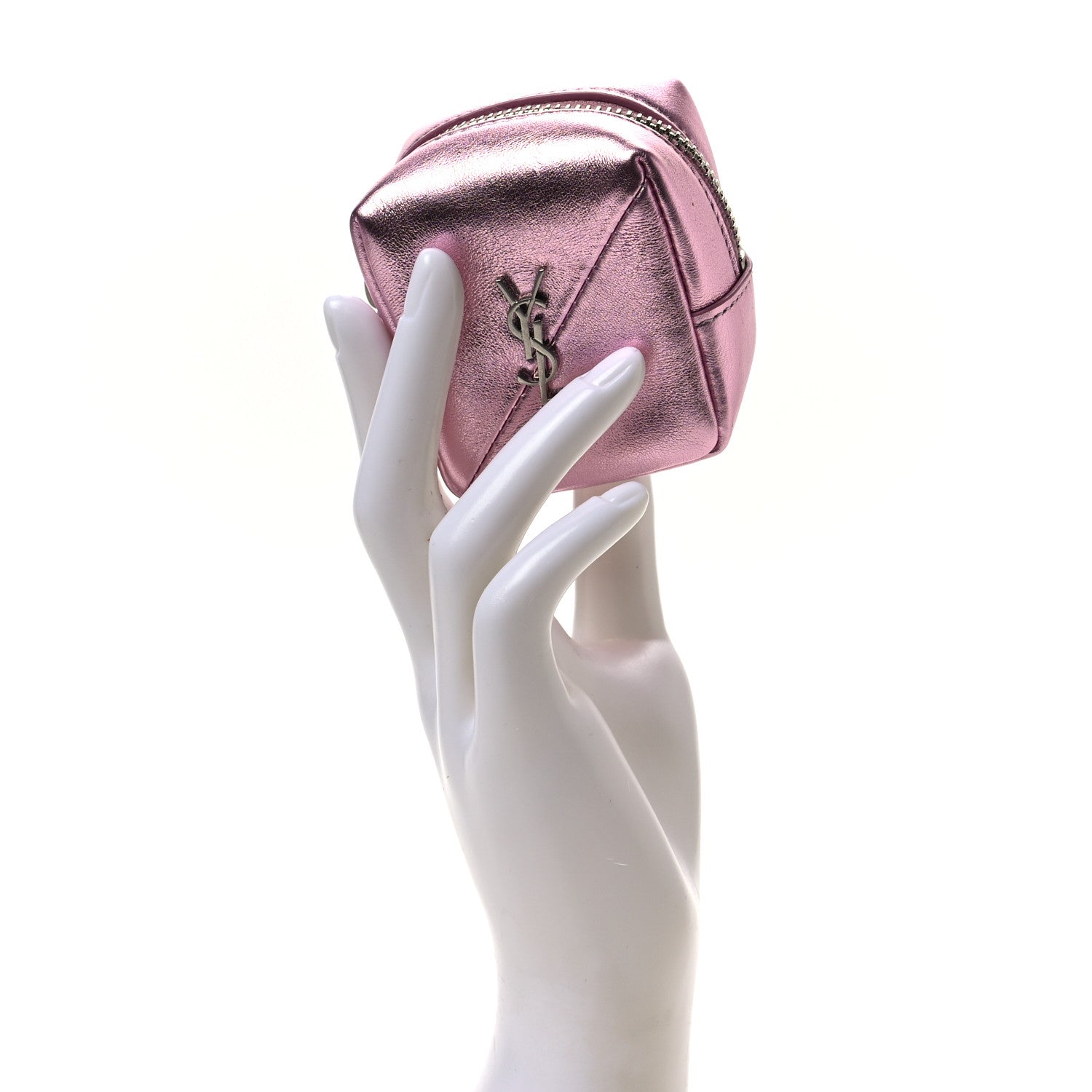 Saint Laurent Crinkled Lame Calfskin Jaime Cube Charm Keychain Violet 2 of 7